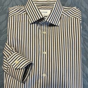 Eton Men's Black and White Striped Dress Shirt
